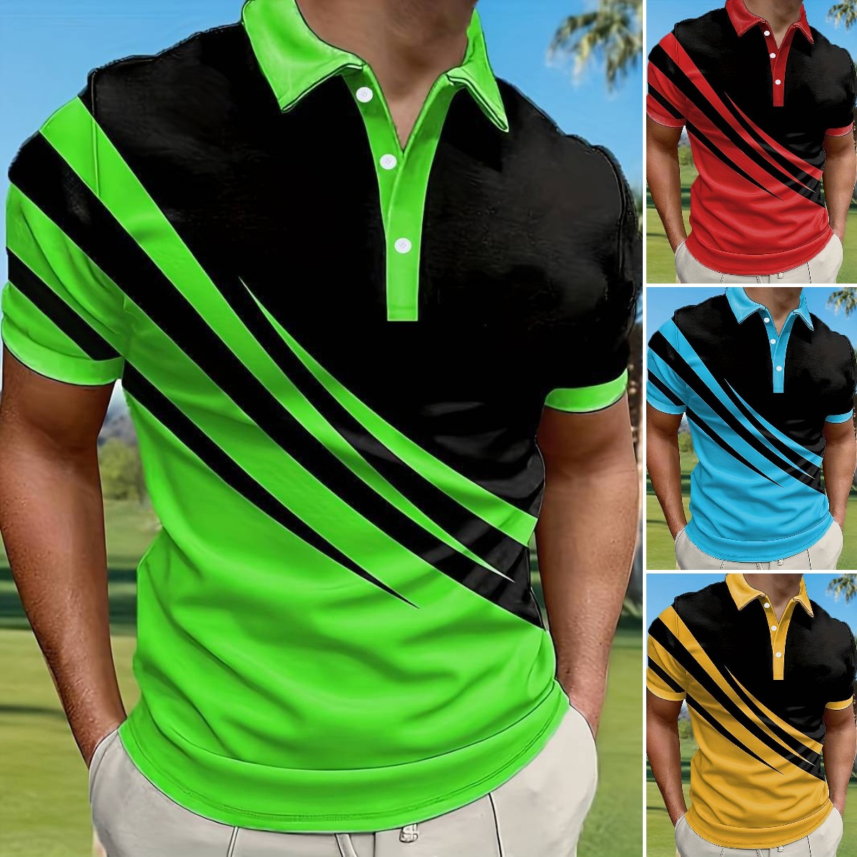 👔【S-6XL】Férfi új nyári csíkos 3D-nyomtatott póló