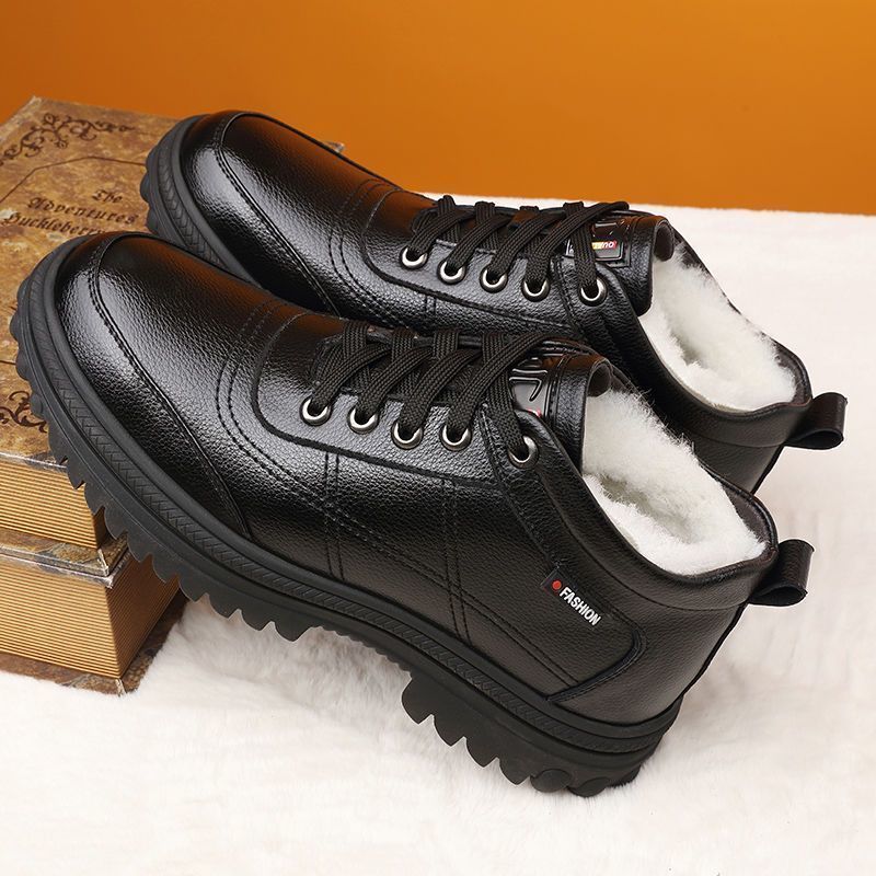 👞【39-44】 Zapatos de cuero de suela gruesa, cálidos y esponjosos, engrosados de invierno para hombres