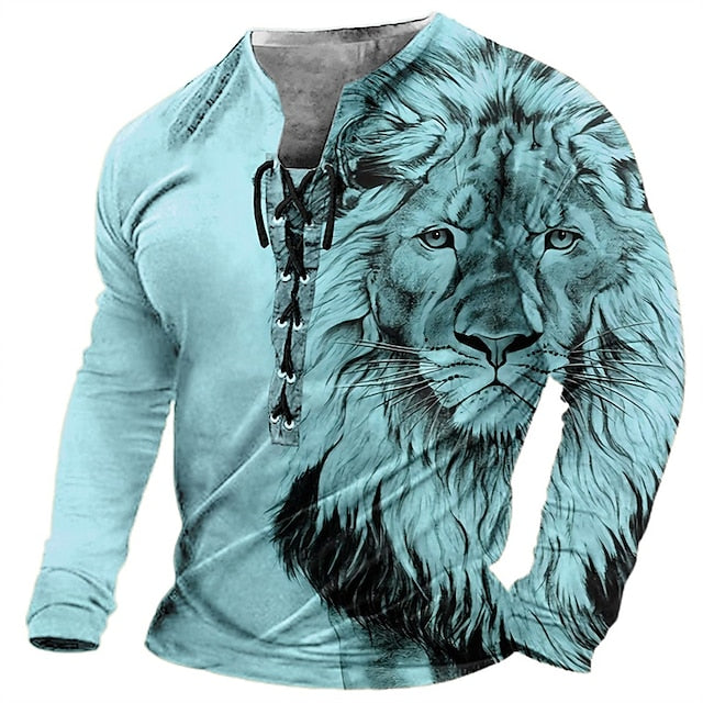🦁🦁Férfi lezser hosszú ujjú 3D nyomtatott póló