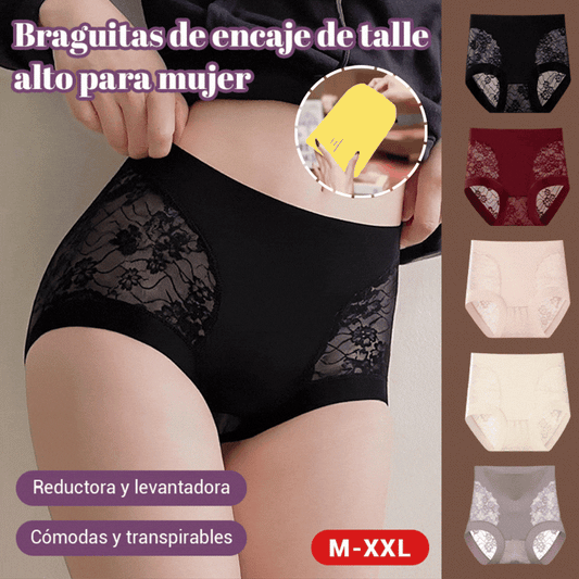 💓Oferta por tiempo limitado: 5 artículos por solo 30 euros, bragas moldeadoras de encaje elástico para mujer, pueden aplanar el abdomen y levantar los glúteos.