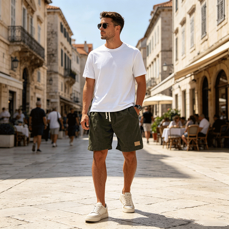 ⏳🔥【Utolsó nap -50%】👖【S-5XL】【55-110 kg】Férfi lezser rövidnadrág 2026 lenvászon hatással és húzózsinórral (nagy méretekben).