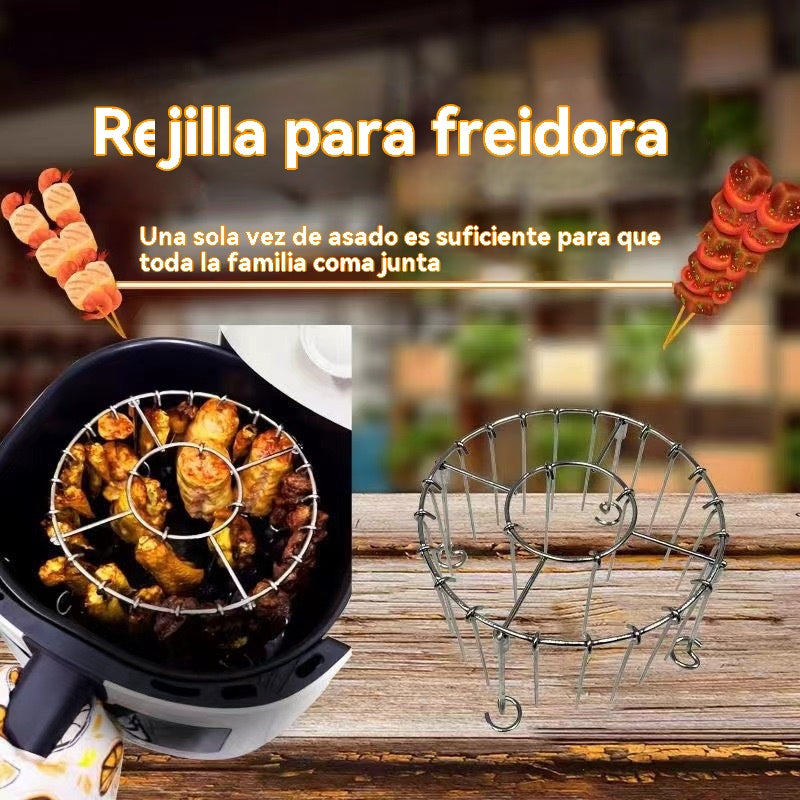 【💥Oferta por tiempo limitado】🍢🍖🍗Parrilla de acero inoxidable 304 con 24 brochetas, apta para freidoras de aire y hornos