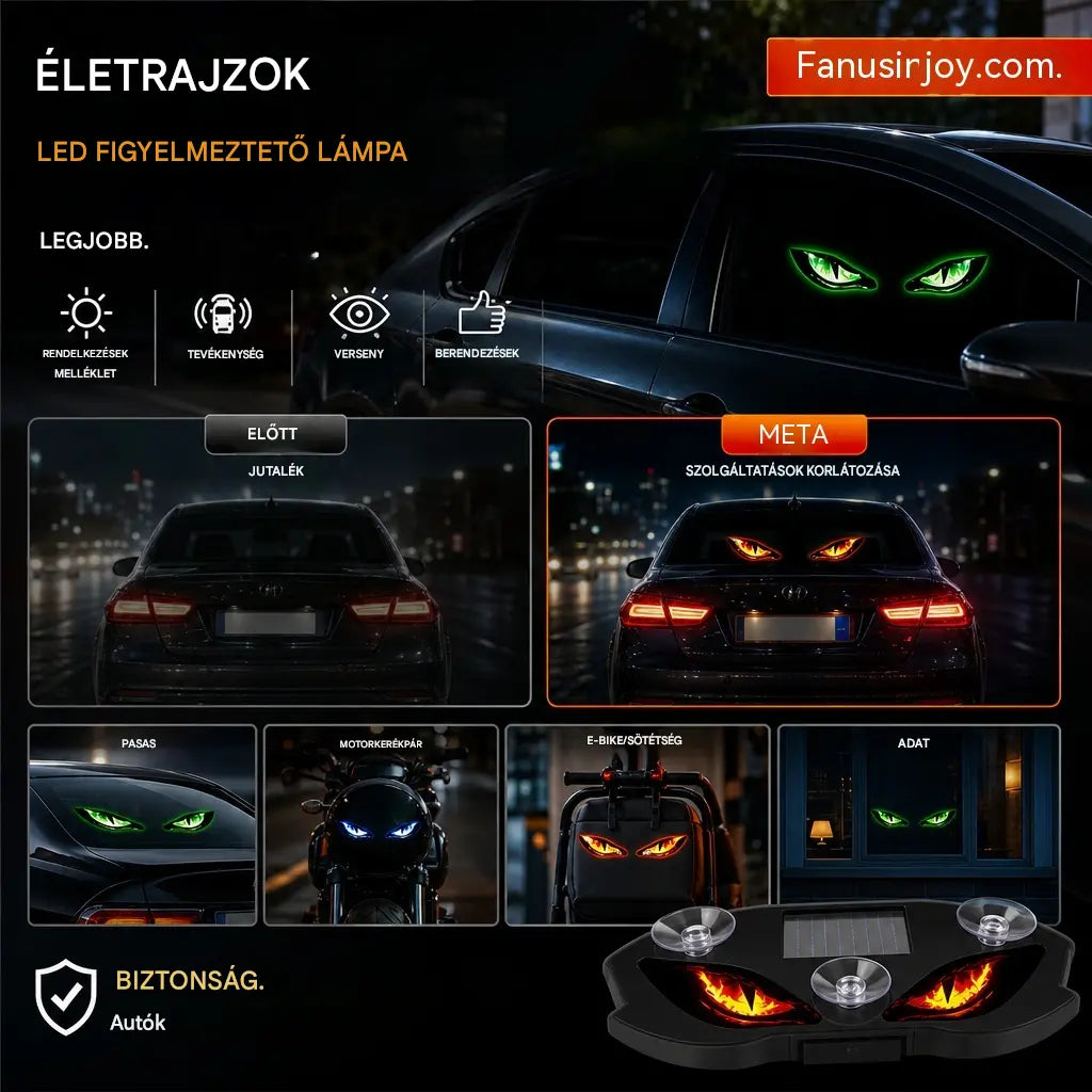 🚗👀 Napelemes LED autós figyelmeztető lámpa | Ragadd meg a figyelmet és fokozd a vezetési biztonságot – Vezeték nélküli, automatikus érzékeléssel és univerzális alkalmazással ✨