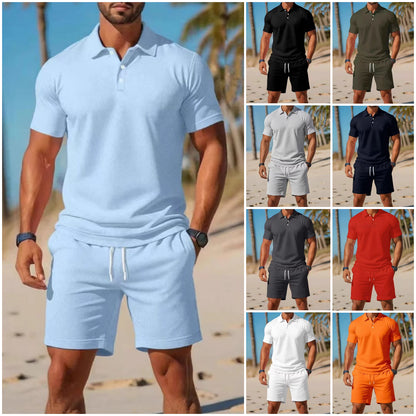 【S~3XL】Férfi szett, amely egy rövid ujjú ingből és egy rövidnadrágból áll, tökéletes hétköznapokra.