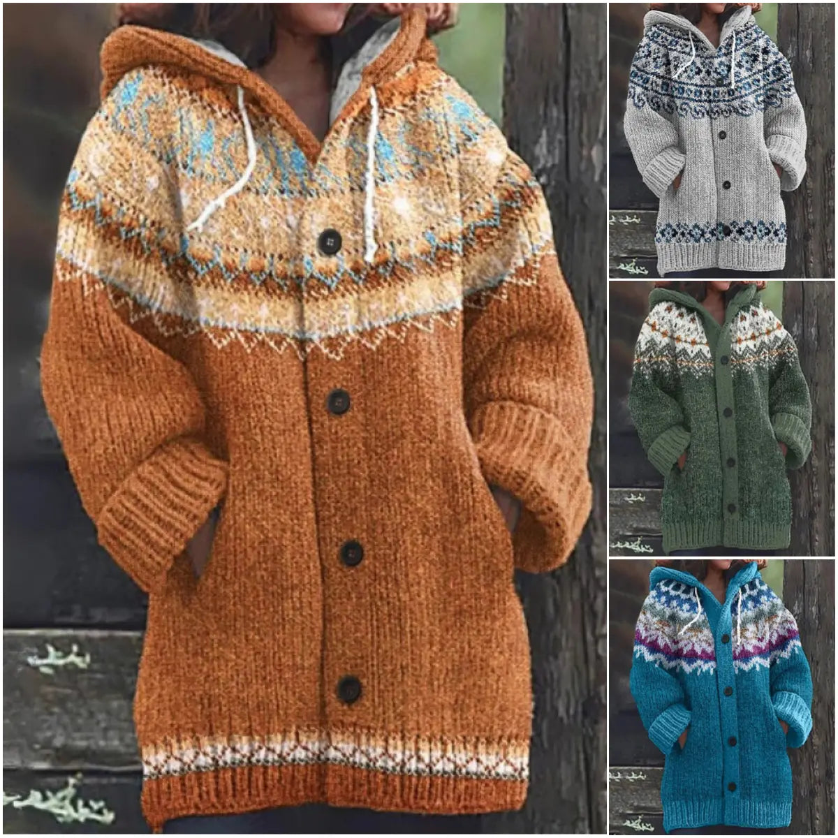 🔥Poslední den – sleva 50 %🔥【S~5XL】✨Nová barevná pletená bunda s kapucí na podzim/zimu