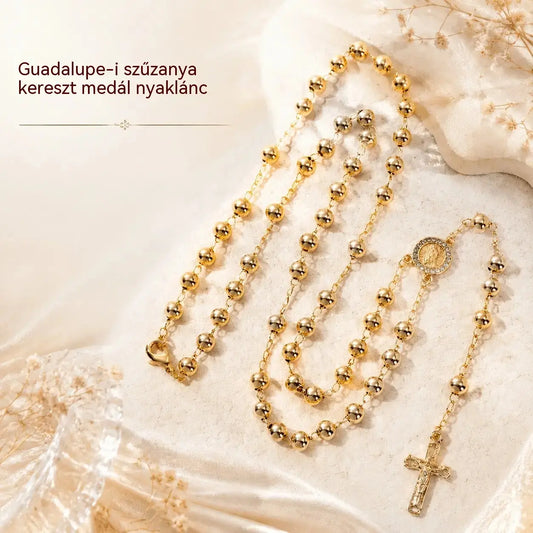 🎁👼Guadalupei Miasszonyunk keresztjével díszített medál nyaklánc