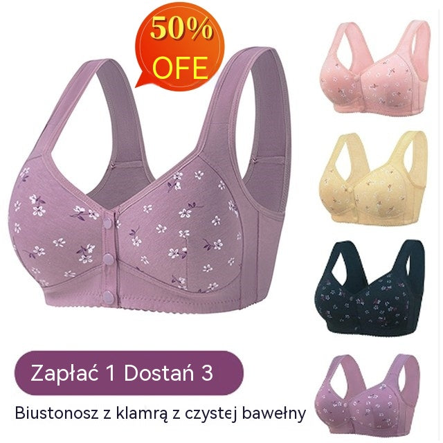 ✨💞【Koty 40-105】Elegancki bawełniany biustonosz zapinany z przodu dla pań w średnim wieku