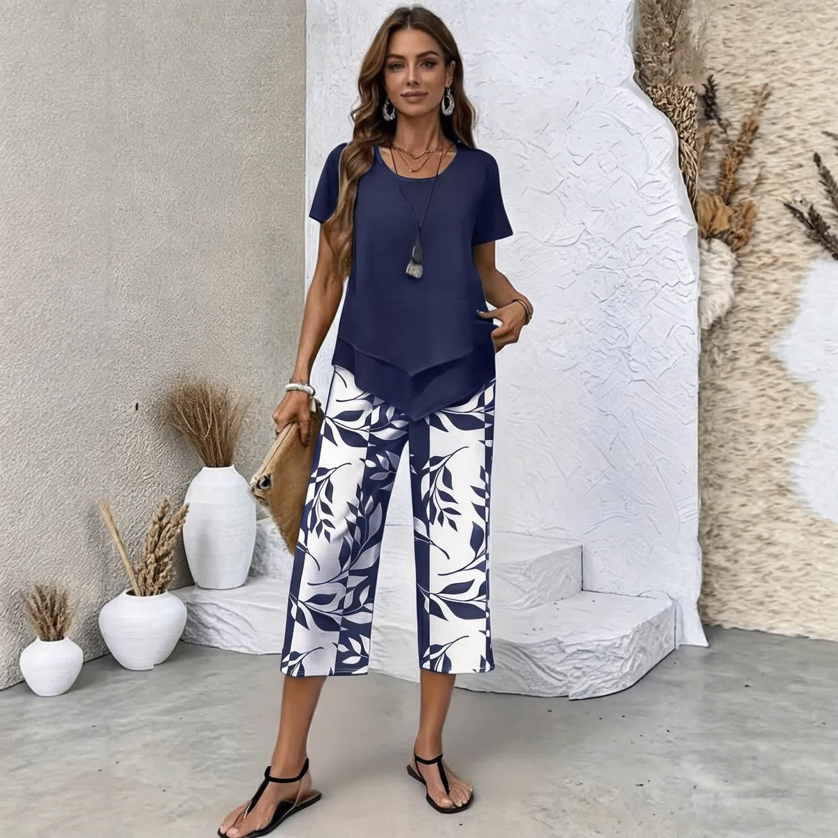 🔥🎉【S-5XL】 letní dámský módní dvoudílný set | lehký a elegantní · vícebarevná letní souprava