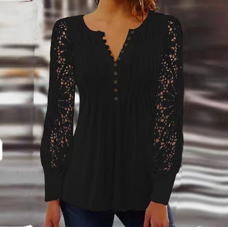 🎁 [Időben korlátozott ajánlat] [S-5XL] 🔥 Stílusos csipke felső prémium selyemhatású anyagból és elegáns V-nyakkal, kivágott csipke részletekkel.