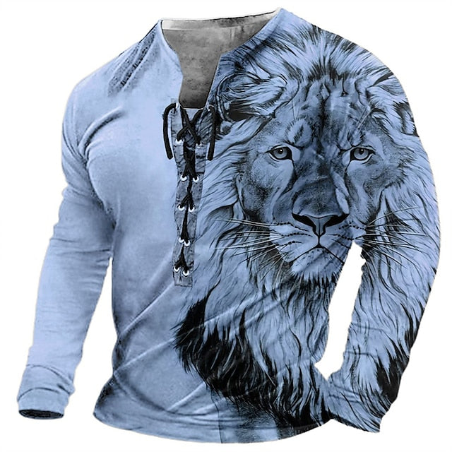 🦁🦁Férfi lezser hosszú ujjú 3D nyomtatott póló