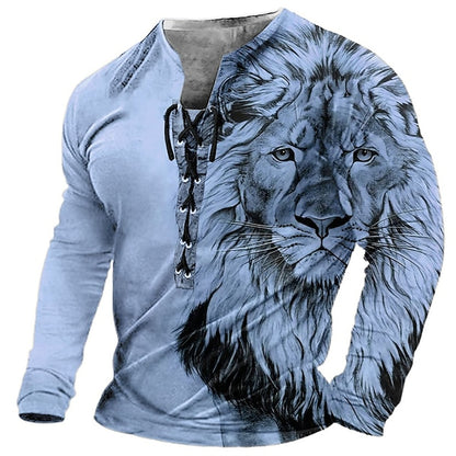 🦁🦁Férfi lezser hosszú ujjú 3D nyomtatott póló