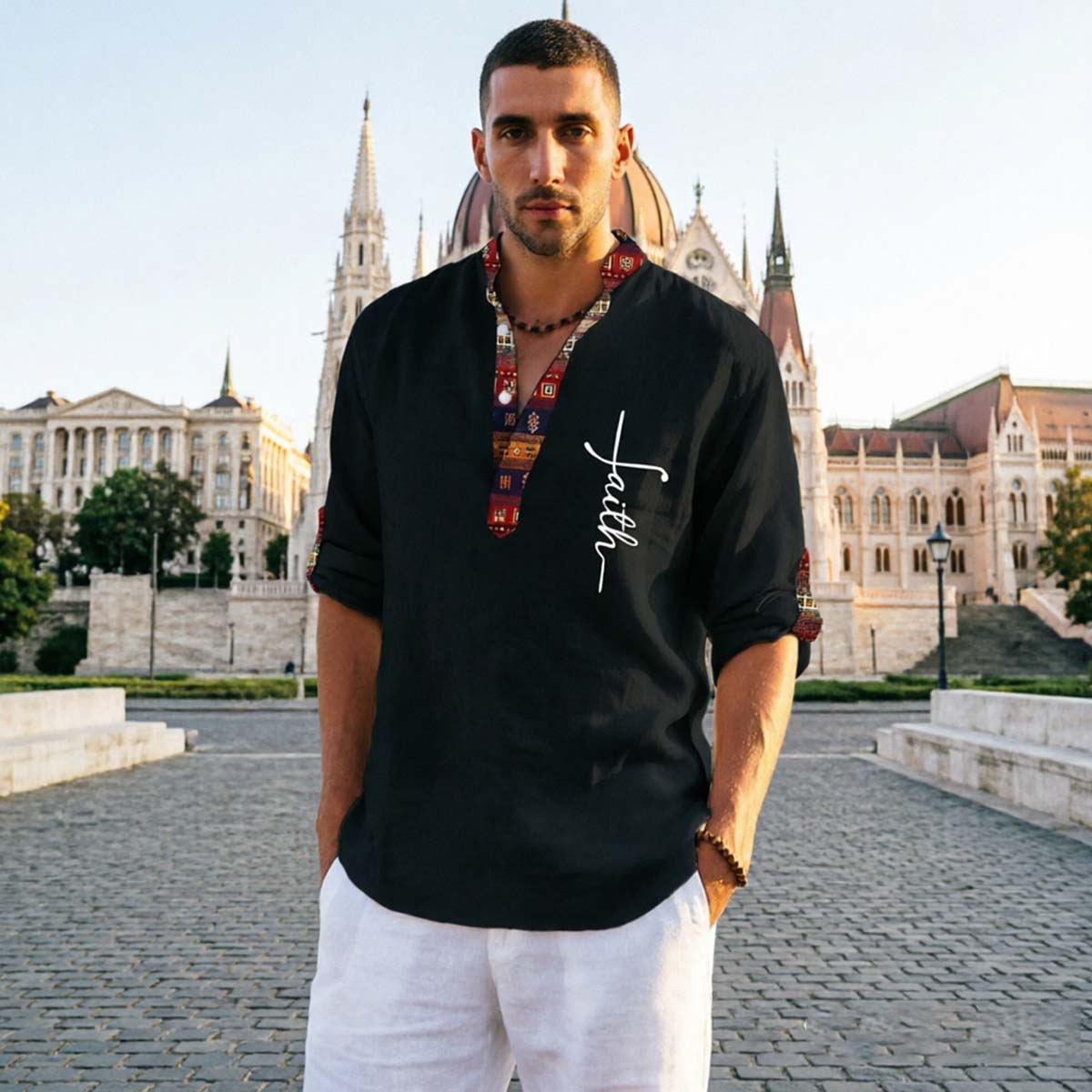 👔 50% kedvezmény 💥 Férfi tiszta pamut V-nyakú póló (40-100kg), plus size ✅ Utánvétes fizetés