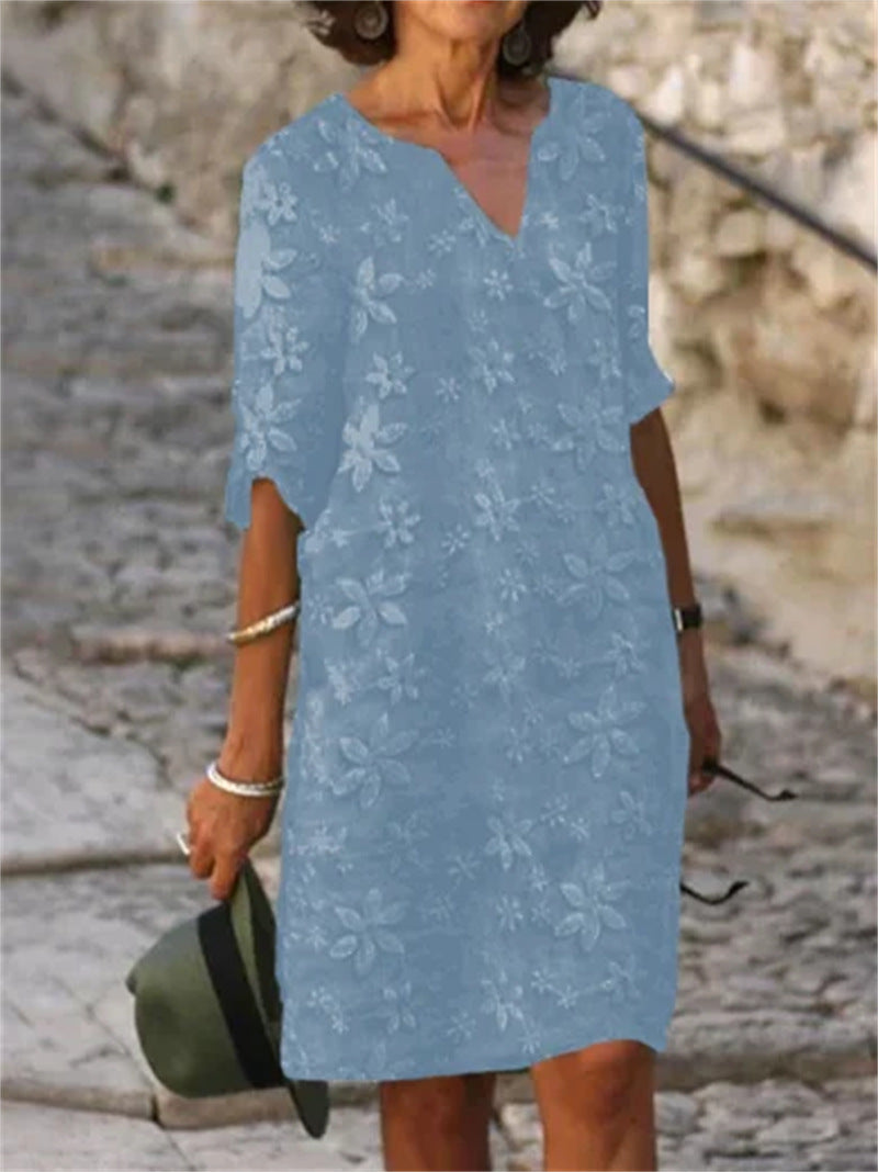 👗【S-4XL】【Késő nyári kiárusítás】Virágmintás pamutvászon ruha