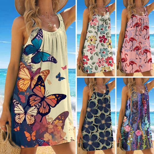 🎁【50% kedvezmény】✨🌊【S-5XL】Divatos, nyári virágmintás, pántos ruha