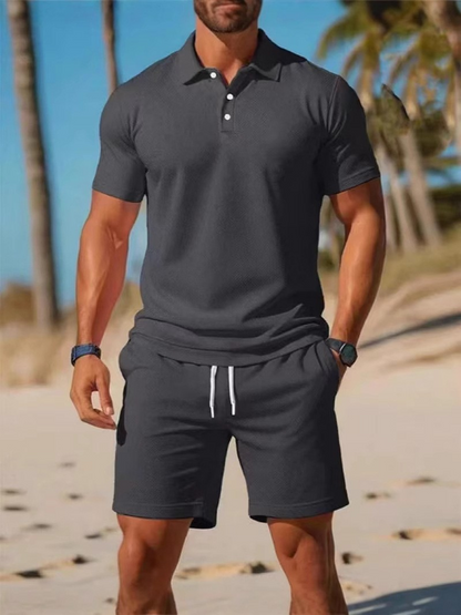 【S~3XL】Férfi szett, amely egy rövid ujjú ingből és egy rövidnadrágból áll, tökéletes hétköznapokra.