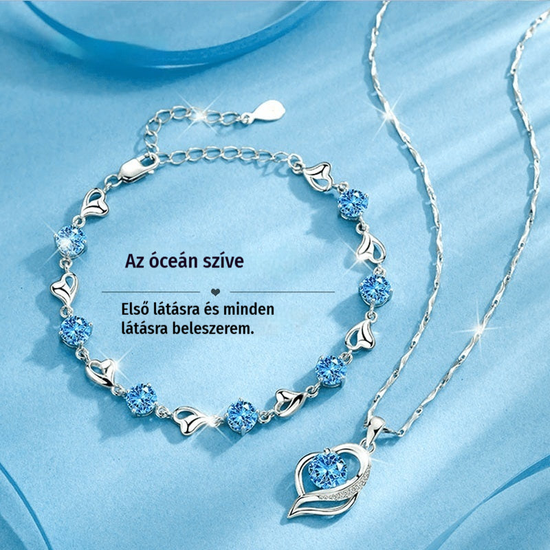 ✨✨💎💎925 ezüst karkötő és nyaklánc szett óceáni szív motívummal-U