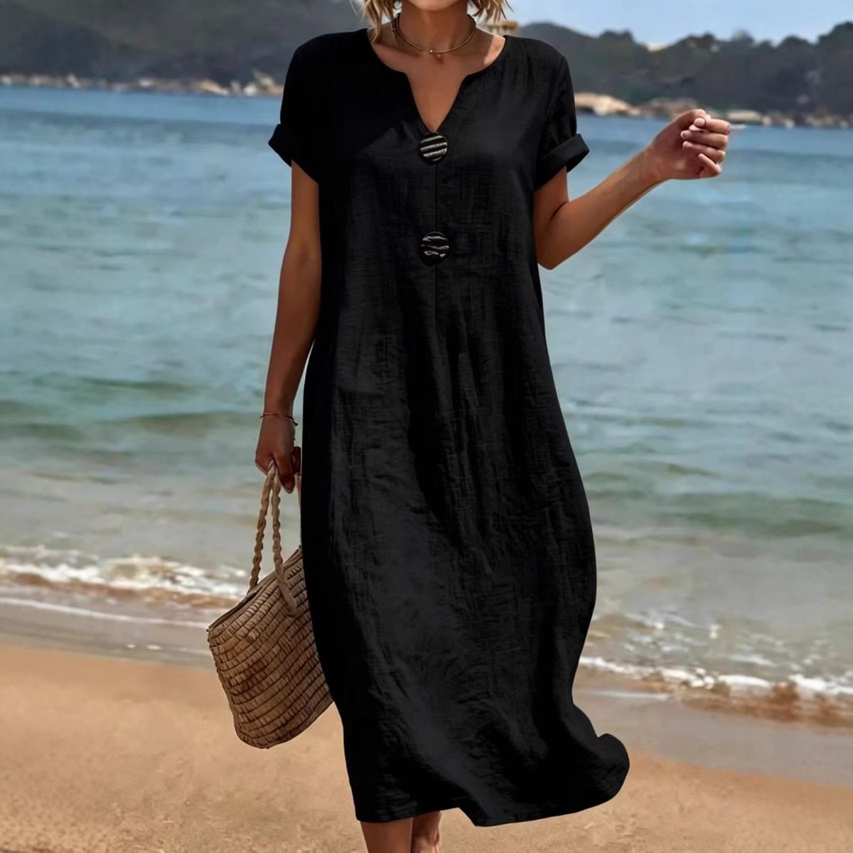 🏖️👗【S-3XL】Könnyed és szellős len-pamut nyári ruha laza szabással – az első viseléstől beleszeret majd.
