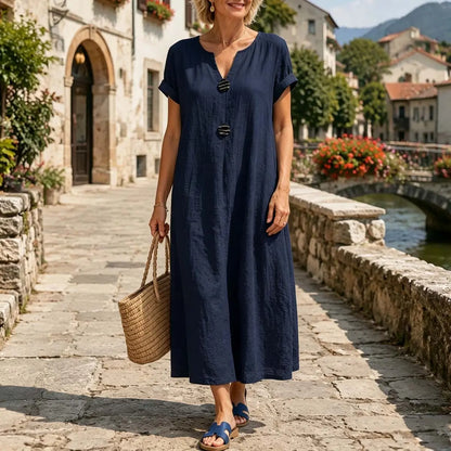 🏖️👗【S-3XL】Lehké a vzdušné letní šaty z lnu a bavlny volného střihu - zamilujete si je na první nošení.