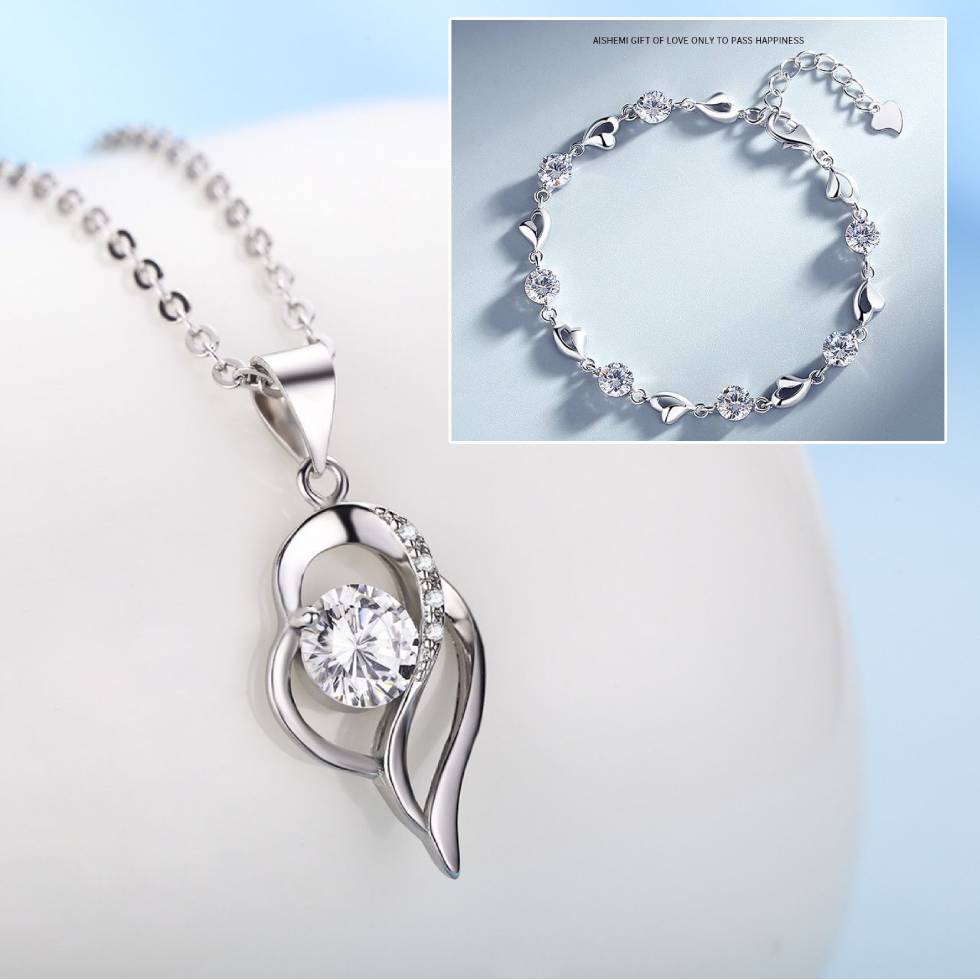 ✨✨💎💎925 ezüst karkötő és nyaklánc szett óceáni szív motívummal-U