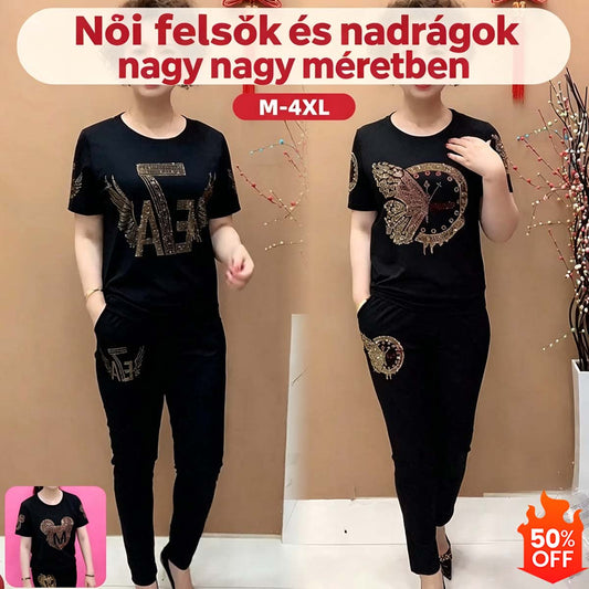 💥 Felső + Nadrág 💥 Női rövid ujjú felső és nadrág szett【M-4XL】
