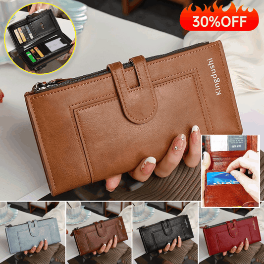 💰Ženska retro denarnica z dvojno zadrgo iz pravega usnja