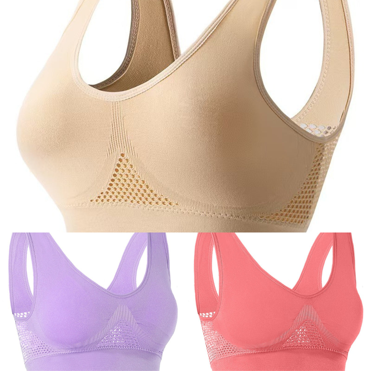 😍【Conjunto de tres piezas】Sujetador invisible de talla grande ❤️ Transpirable y fresco 【40–120KG】