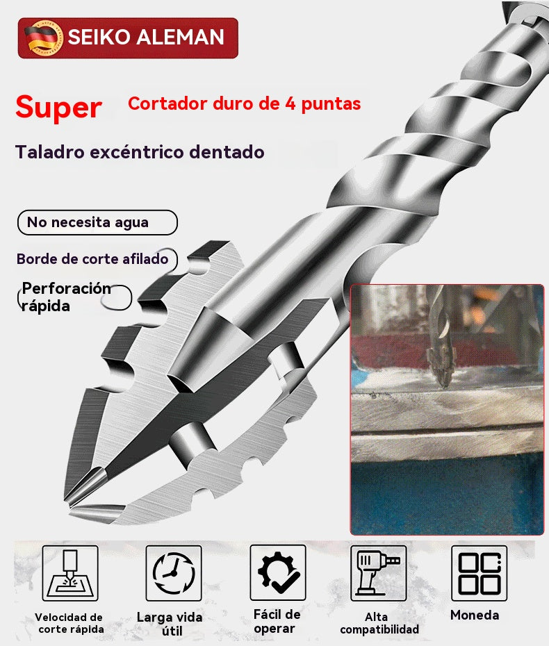 🥇 Broca excéntrica de carburo de tungsteno de séptima generación con filo dentado extraduro 【3+4+5+6+8+10+12mm】