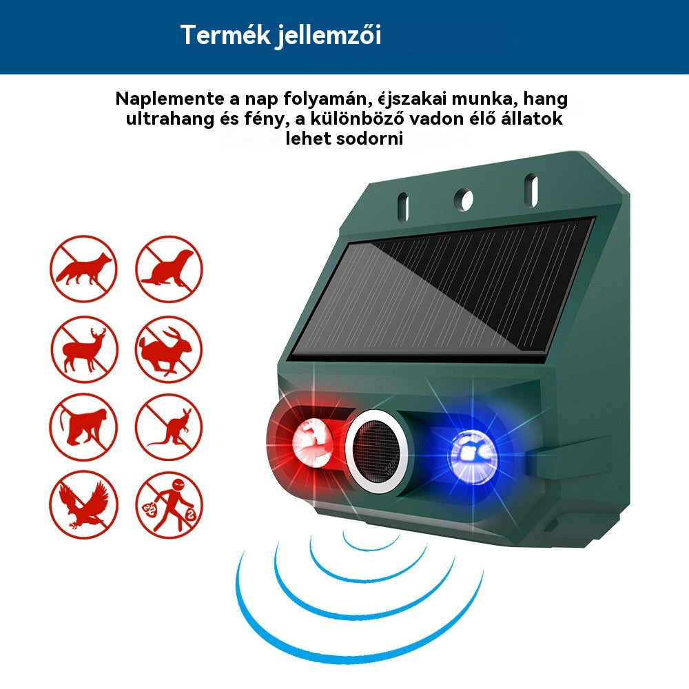 【🔥Vásároljon 1-et, kap 1-et ingyen】🔥Szolár ultrahangos állatriasztó kültéri madárriasztóhoz villogó infravörös fénnyel, piros és kék LED-del