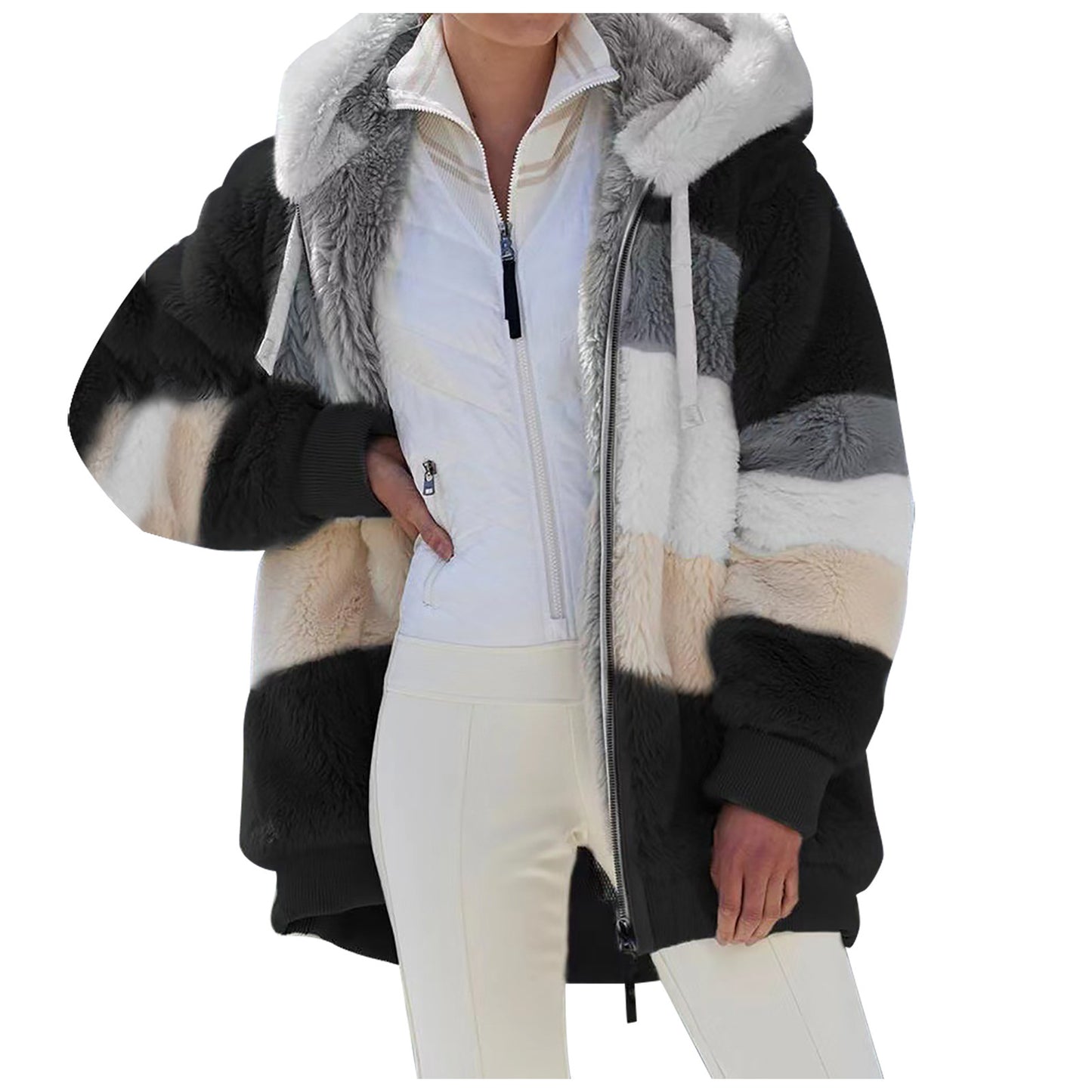 🎀【S-5XL】 Női alkalmi laza őszi és téli plüss kapucnis dzseki