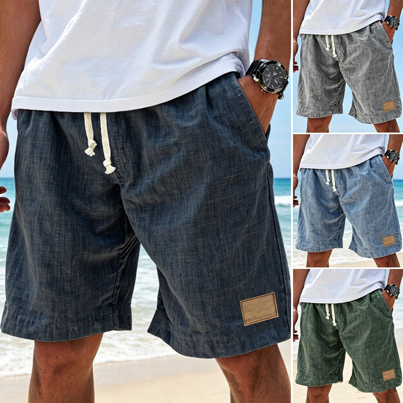 ⏳🔥【Utolsó nap -50%】👖【S-5XL】【55-110 kg】Férfi lezser rövidnadrág 2026 lenvászon hatással és húzózsinórral (nagy méretekben).