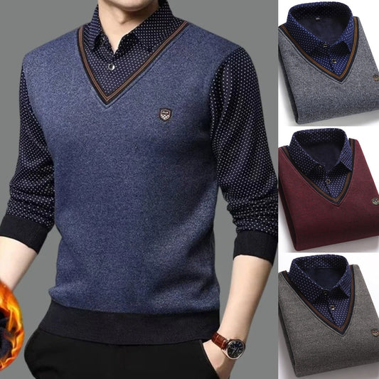 👔 [M-4XL] Férfi kötött ing plusz bársony, amely vastagít, melegen tart