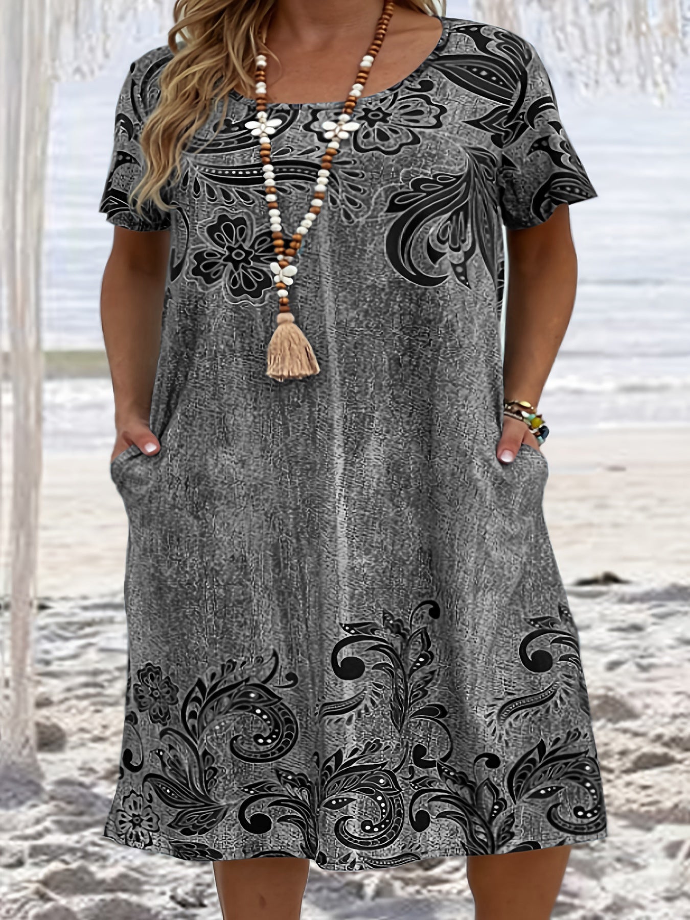 👗【XL-6XL】2026 Új Női 3D Nyomtatott Laza Zsebes Ruha