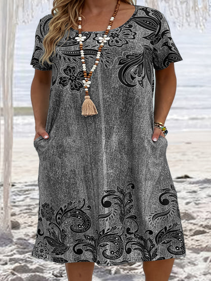 👗【XL-6XL】2026 Új Női 3D Nyomtatott Laza Zsebes Ruha