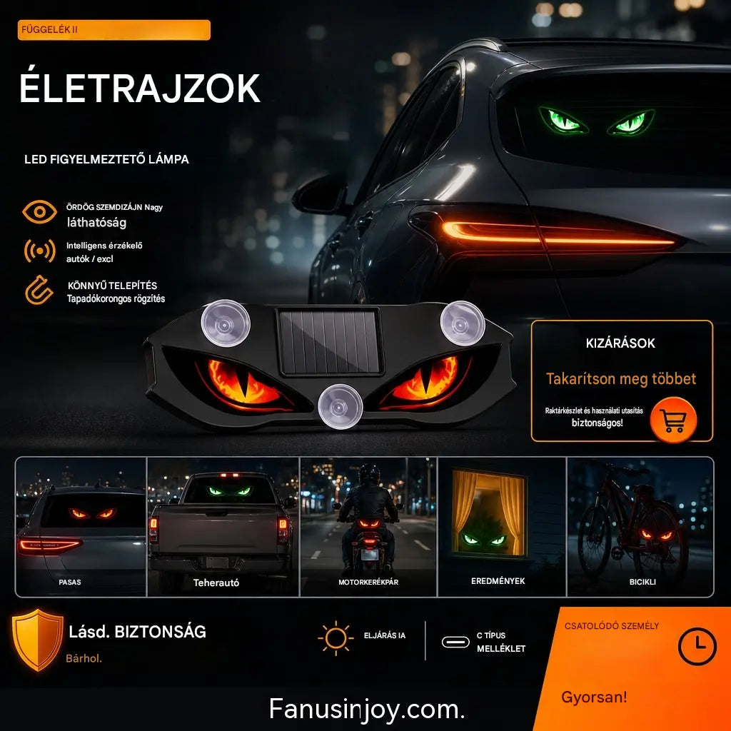 🚗👀 Napelemes LED autós figyelmeztető lámpa | Ragadd meg a figyelmet és fokozd a vezetési biztonságot – Vezeték nélküli, automatikus érzékeléssel és univerzális alkalmazással ✨