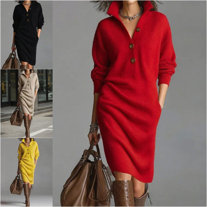 🔥【S-3XL】2026 Nowa europejska i amerykańska sukienka dzianinowa z kołnierzykiem w nowym stylu