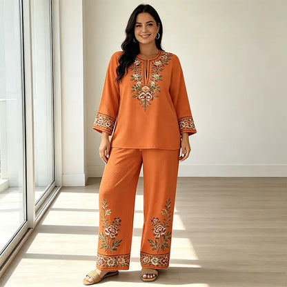 👗 Női nyári lenvászon szett – bő felső + bő szárú nadrág 🌿 Puha, lélegző és bőrbarát anyag, tökéletes a meleg napokra! ✨