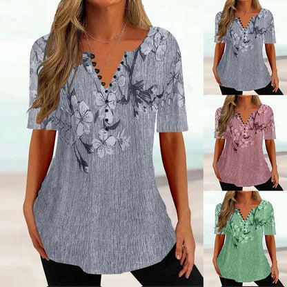 💕💕【S–5XL】Új tavaszi-nyári női pamut rövid ujjú V-nyakú póló – bőrbarát és puha