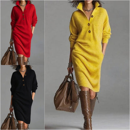 🔥【S-3XL】2026 Nowa europejska i amerykańska sukienka dzianinowa z kołnierzykiem w nowym stylu