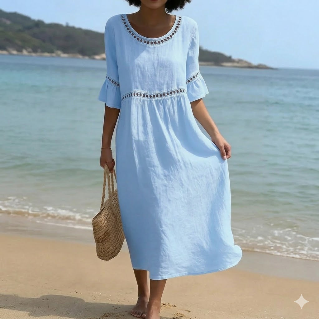 💎2026 Alta calidad💎【S-3XL】Vestido de mujer de algodón y lino, con mangas abullonadas, transpirable, suave y cómodo