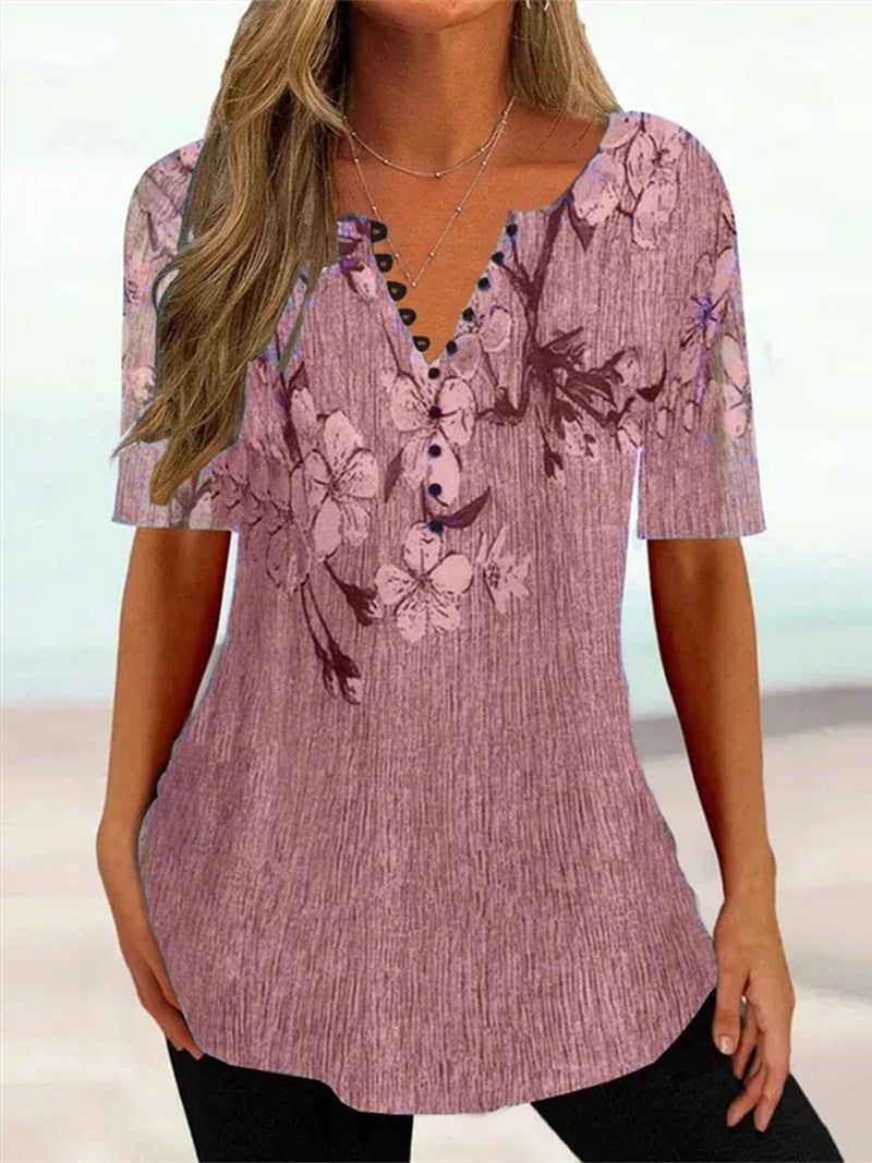 💕💕【S–5XL】Új tavaszi-nyári női pamut rövid ujjú V-nyakú póló – bőrbarát és puha