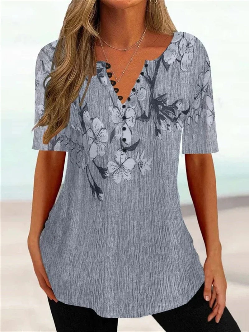 💕💕【S–5XL】Új tavaszi-nyári női pamut rövid ujjú V-nyakú póló – bőrbarát és puha