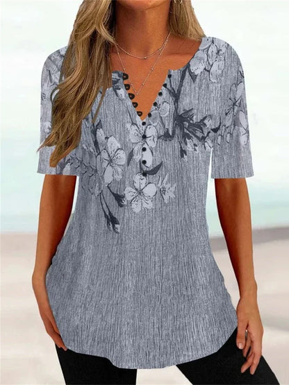 💕💕【S–5XL】Új tavaszi-nyári női pamut rövid ujjú V-nyakú póló – bőrbarát és puha