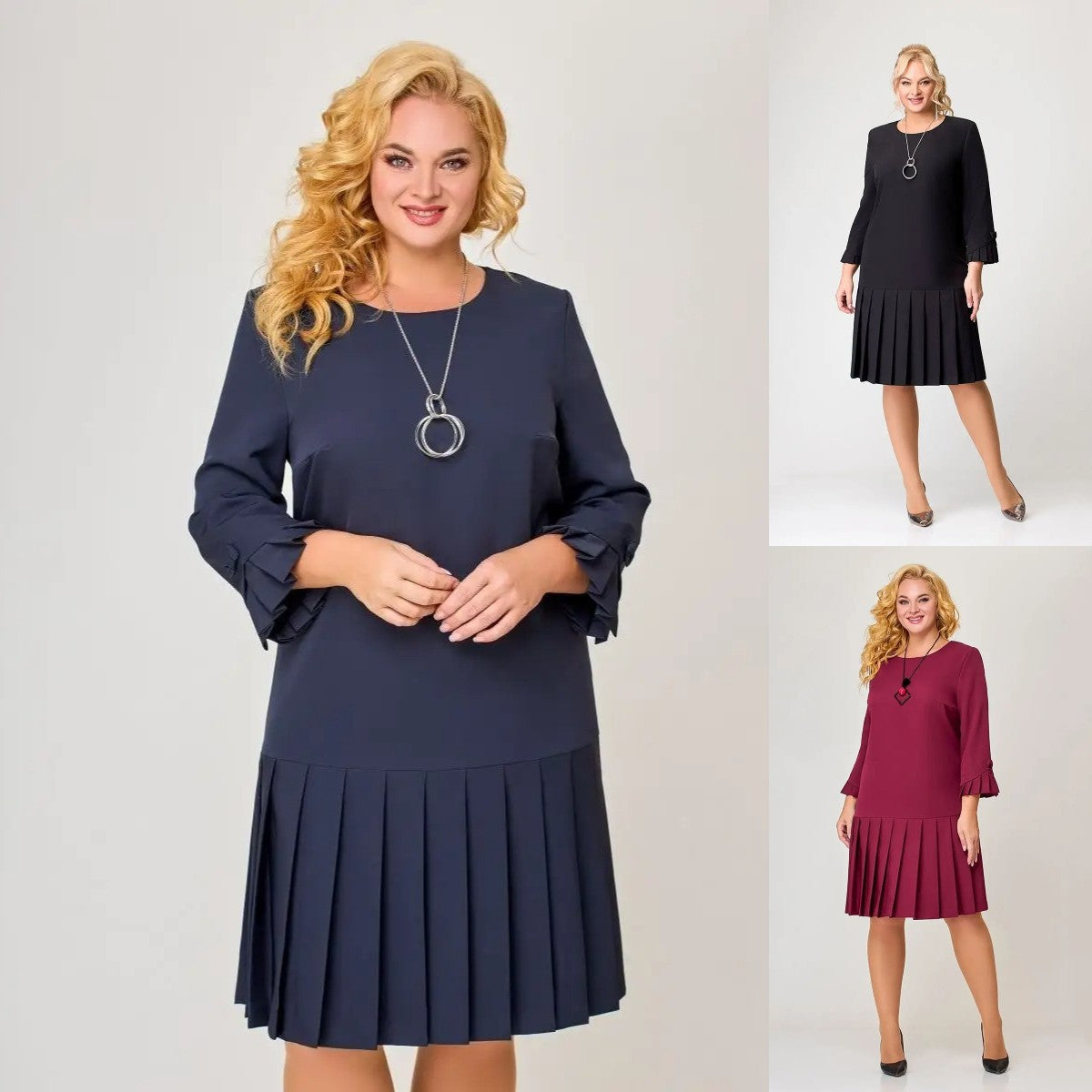 💌 【S-5XL】👗 2026 zimowa nowa wysokiej jakości elegancka sukienka w jednolitym kolorze