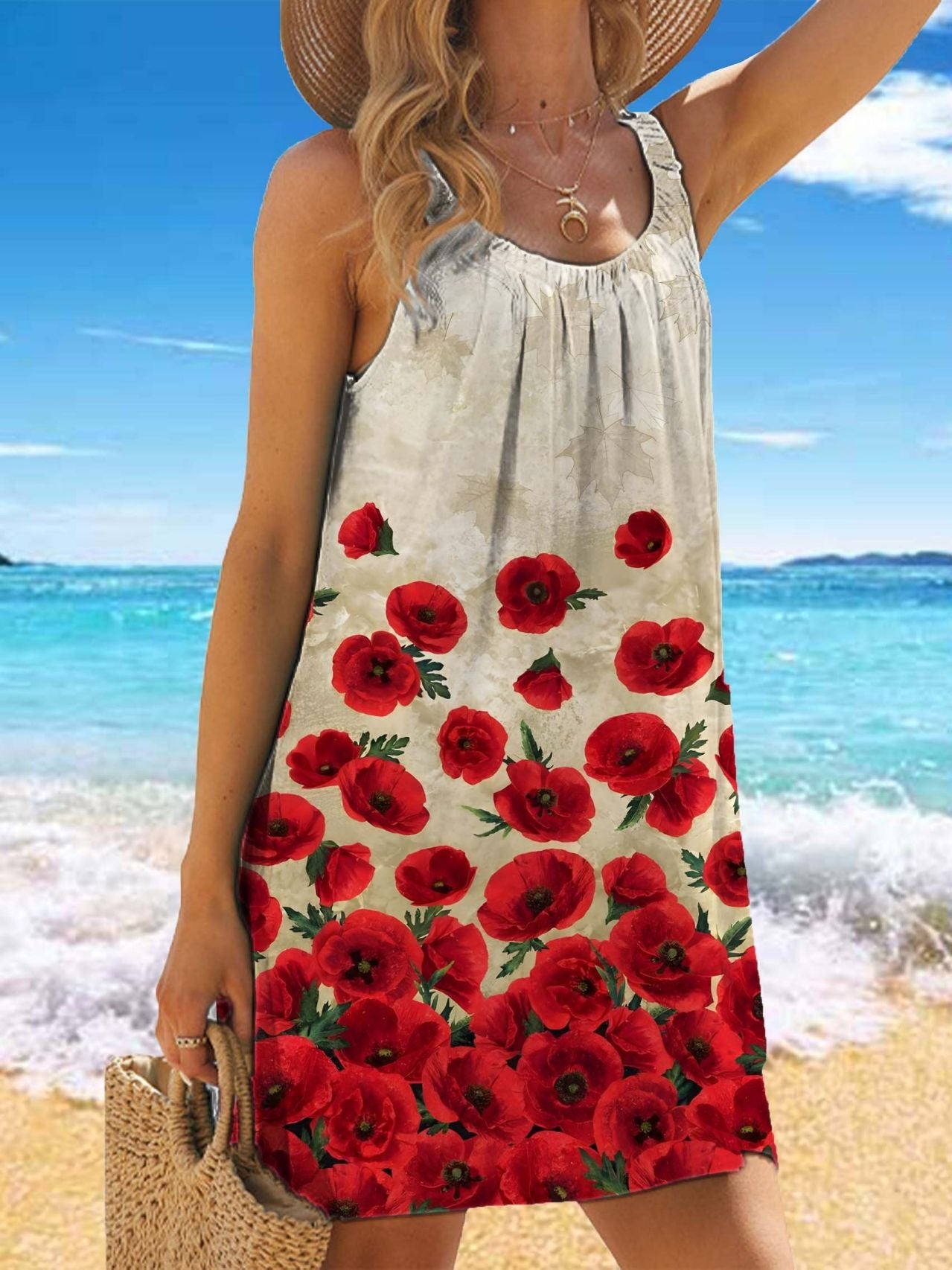 🎁【50% kedvezmény】✨🌊【S-5XL】Divatos, nyári virágmintás, pántos ruha