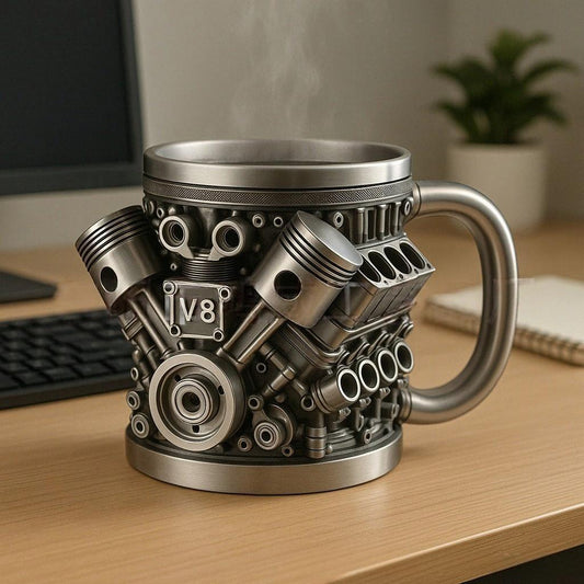 🎁【Vásárolj 1-et, kapsz 1-t ingyen】⚙️ 3D mechanikus rozsdamentes acél kávésbögre V6V8