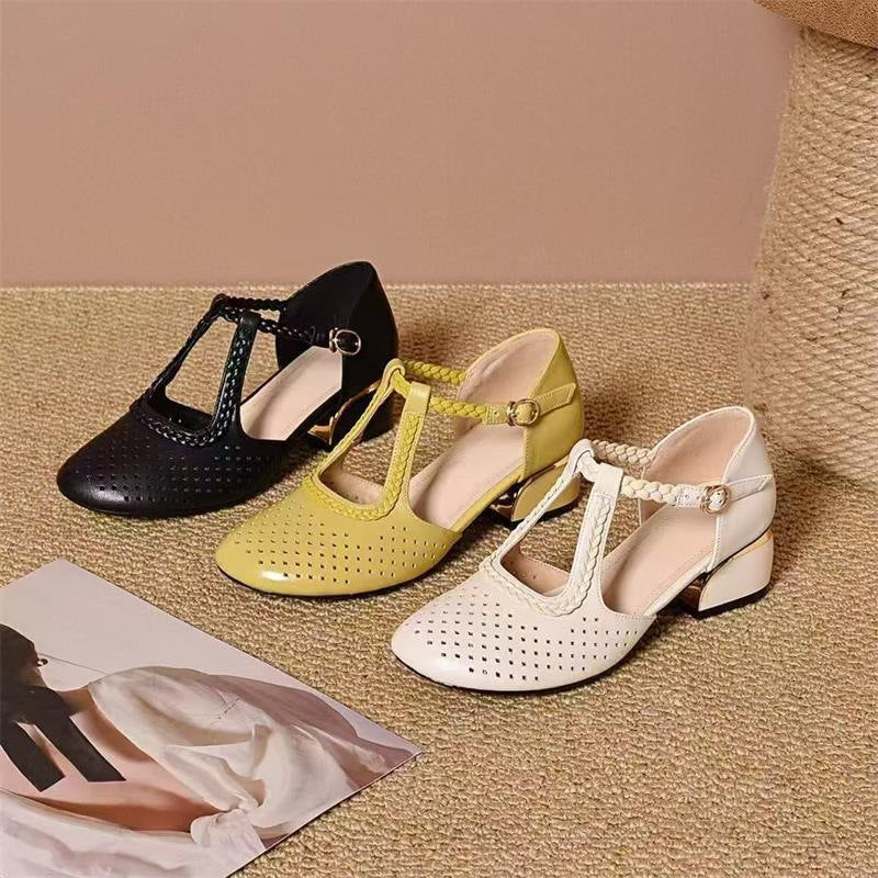 🔥【Hot prodaja novih modela】🔥【35-40】Ljetne sandale 2025, debela peta, mekana koža, izdubljene i prozračne, novi stil