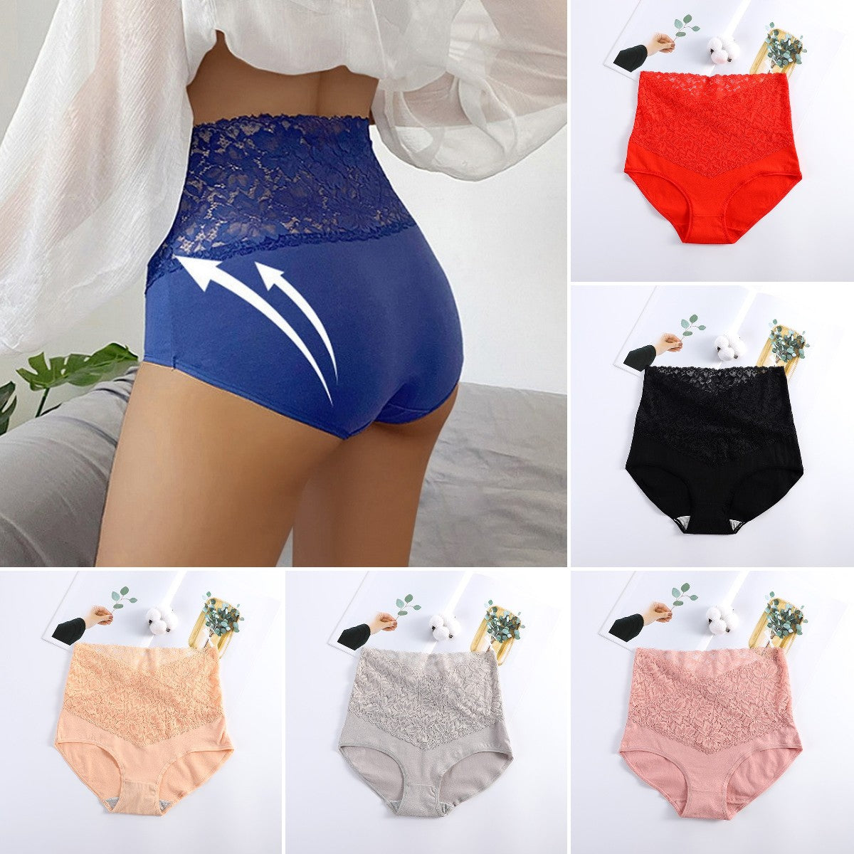 🥰✨【Vásároljon 3 darabot, kap 3 ingyen】🔥🩲 Magas derekú antibakteriális pamut csipkebugyi