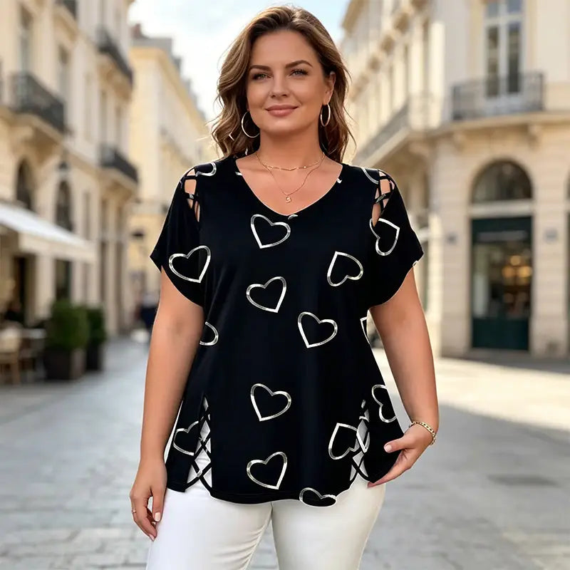 👚【S-5XL】Módní tričko s výstřihem do V a výstřihem ve tvaru srdce
