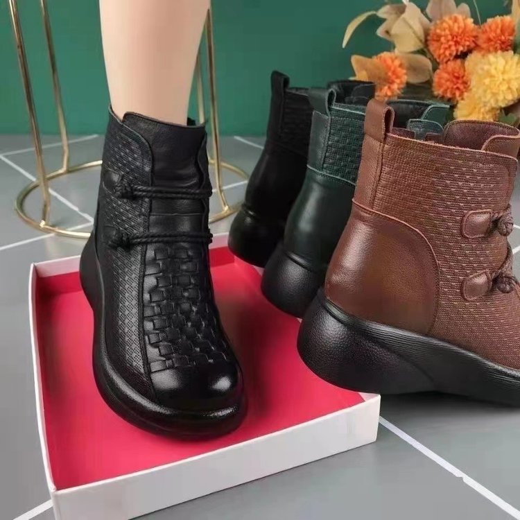💥💥【35-40】 2026 Zimowe modne skórzane buty termiczne damskie z bocznym zamkiem
