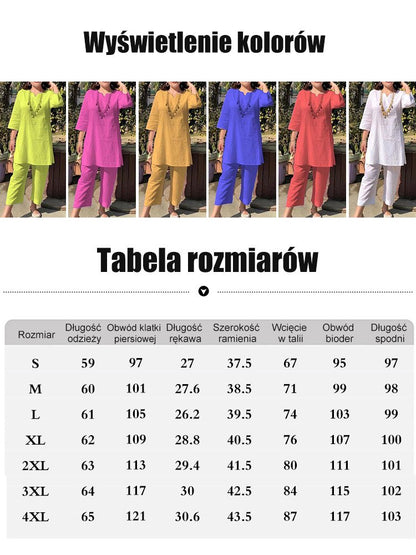 【40-100kg】Nyári új divat egyszínű temperamentum ingázás etnikai stílusú hosszú ujjú ruhák kétrészes öltöny